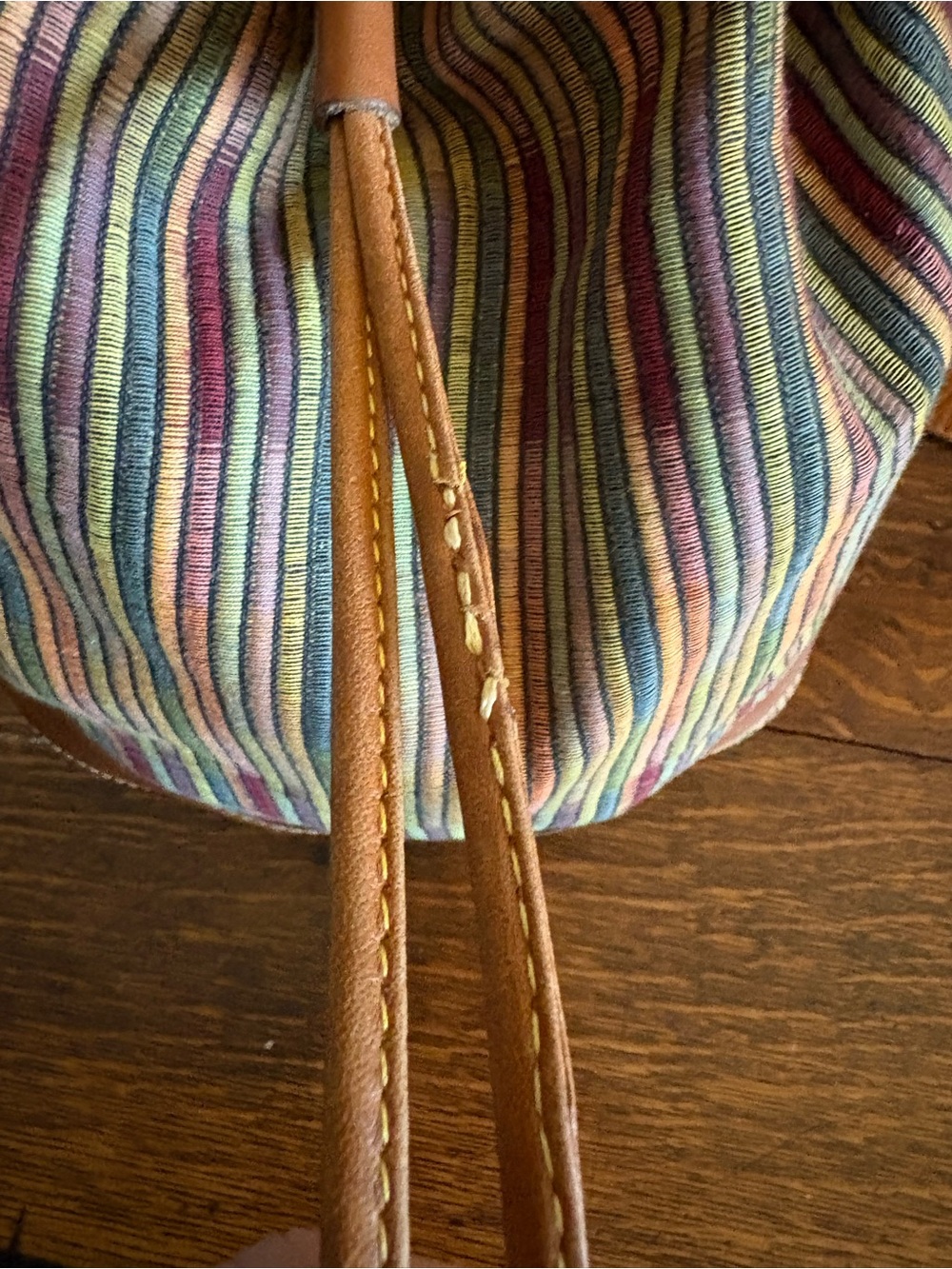 Vintage Bally Italy Multicolor Stripe Leather Drawstring Bucket Bag - Picture 8 of 13